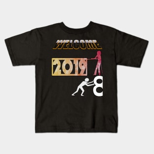 New Year 2019 Celebration Apparel & Gifts, Happy New Year 2019 Shirt Pushing Old Out & Pulling in New Years Eve Kids T-Shirt